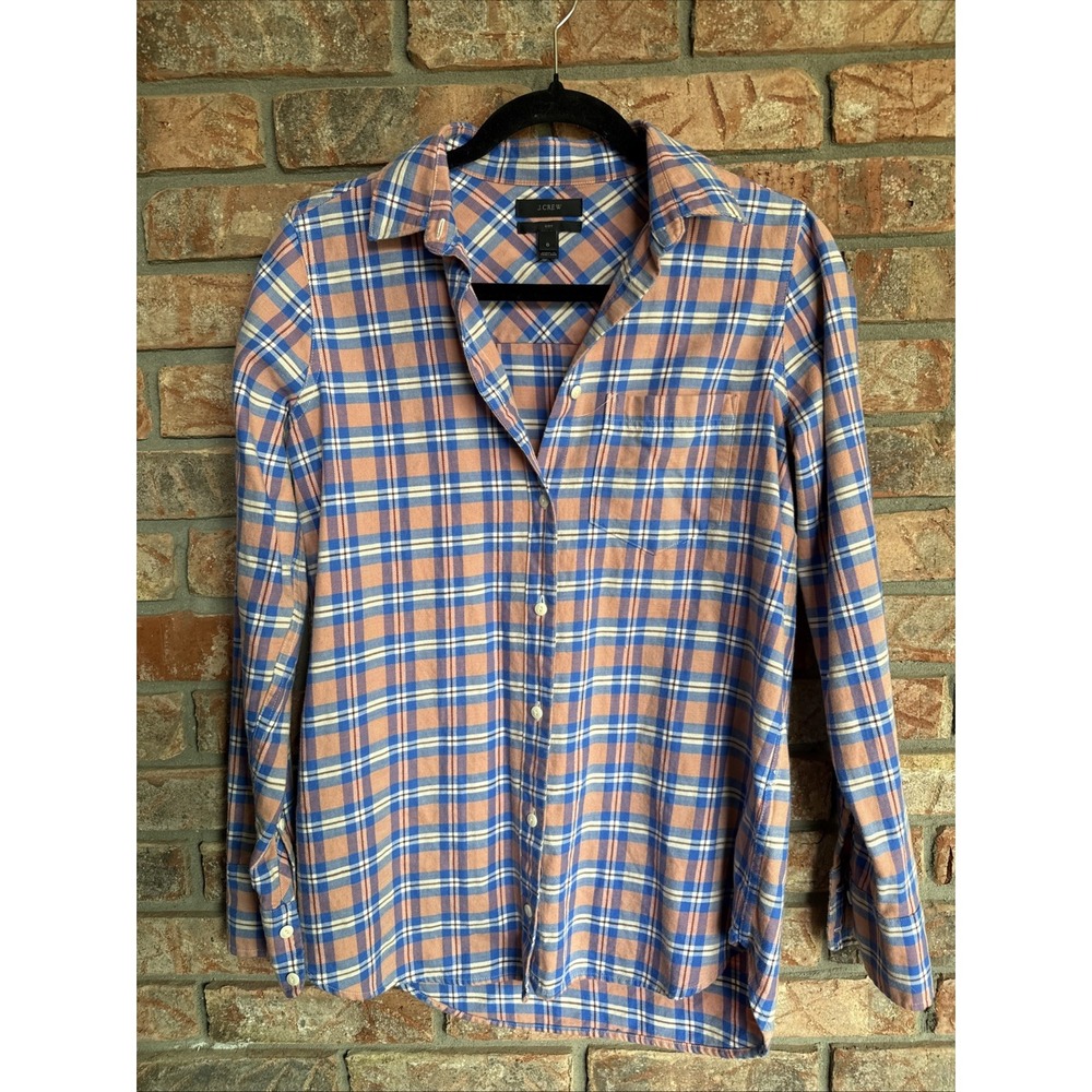 J.Crew‎ Boy Plaid Shirt Size 0 Tartan Long Sleeve Fitted Button Up Preppy Top
